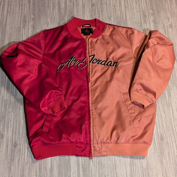 NIKE AIR JORDAN MENS SATIN JACKET FULL ZIP RED & PINK | Size L - Picture 2 of 11